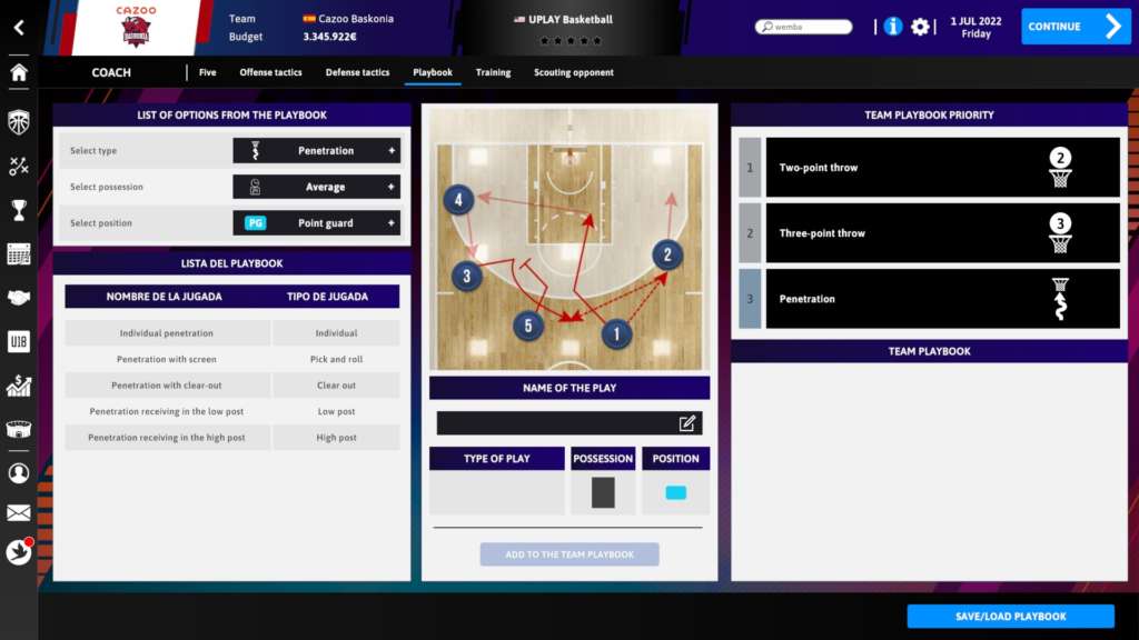 Imagen de la versión de Steam de International Basketball Manager 23. Playbook